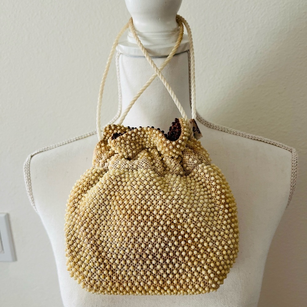 Elegant Cream-Brown Beaded Women's Bag